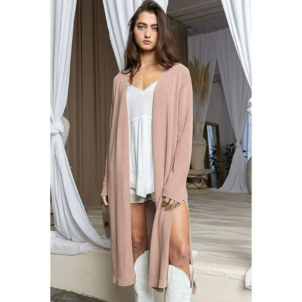 POL Plain Jane Long Basic Cardigan in Dusty Rose SMST510 - Picture 2 of 7